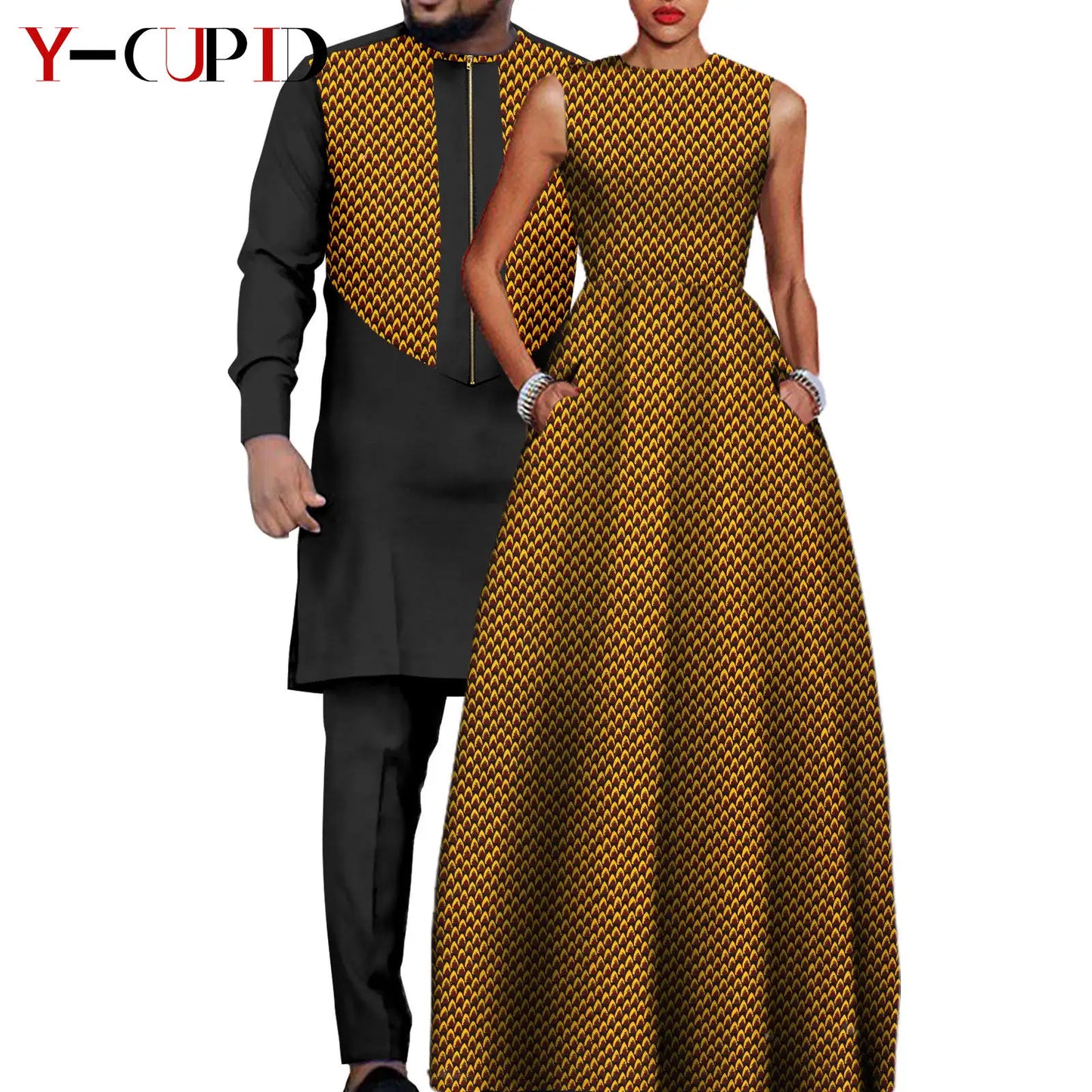 African Dresses for Women Matching Couple Outfits Bazin Riche Men Top and Pant Sets Dashiki Outwear for Party Vestidos Y23C067