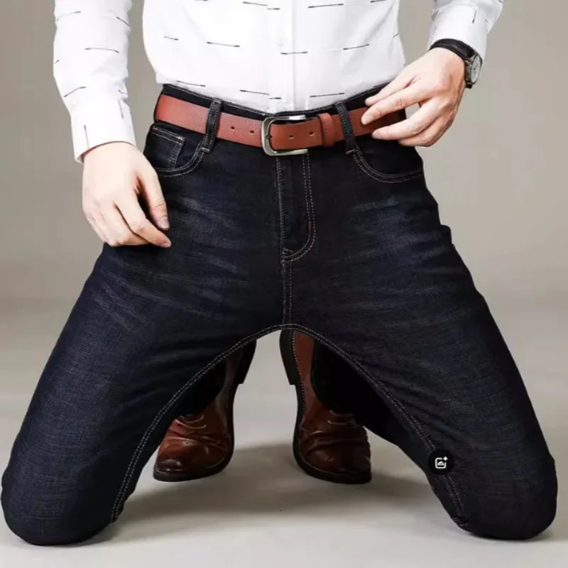 2025 JEAN New Business Men's Jeans Casual Straight Stretch Fashion Classic Blue Black Work Denim Trousers Male Brand Clothing ﻿