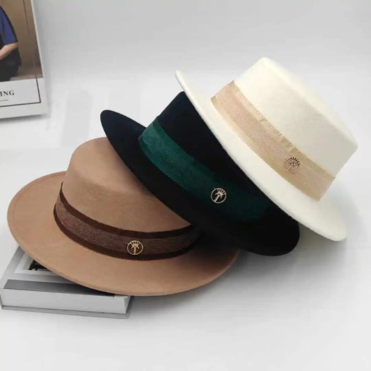 French fashion new autumn and winter all elegant vintage flat top hat women fashion wool felt hat