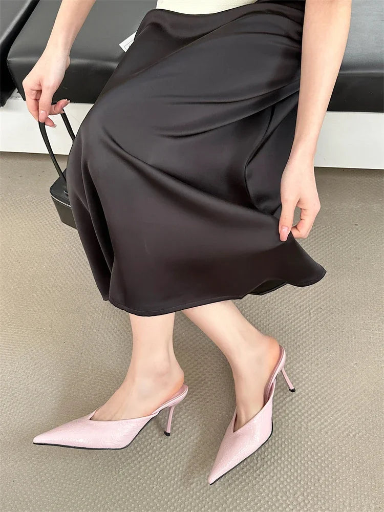 Eilyken Sexy Elegant Shallow Pointed Toe Mule Women Slippers Pumps Fashion Thin High Heels Stripper Dress Ladies Shoes