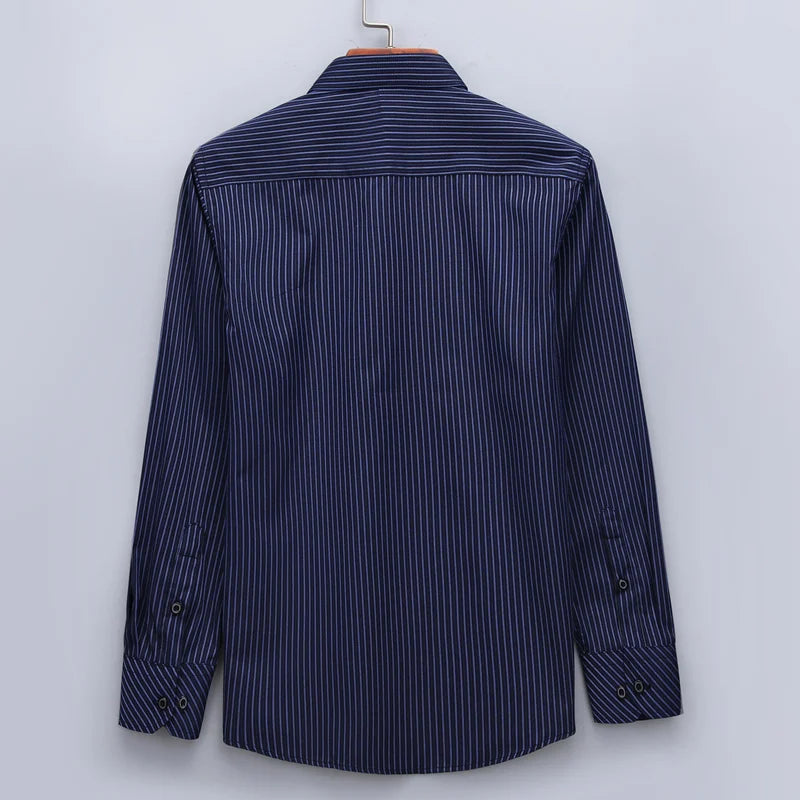 Quality Plus Size S To 8xl Formal Shirts for Men Striped Long Sleeved Non-iron Slim Fit Dress Shirts Twill Social Man's Clothing