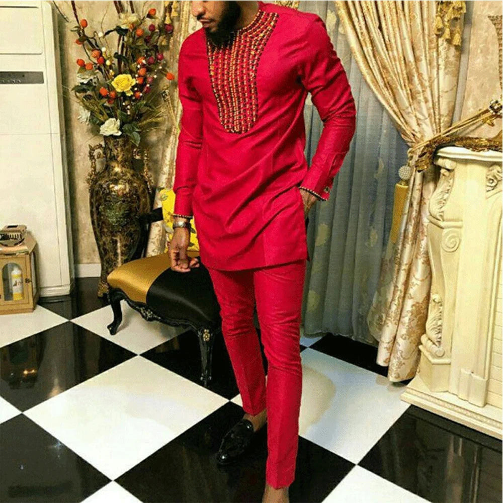 2026 New African Traditional Men's Set Casual Slim Fit Men's Suit Fashion Travel Men's Set Kaunda Style Men's Two Piece Set