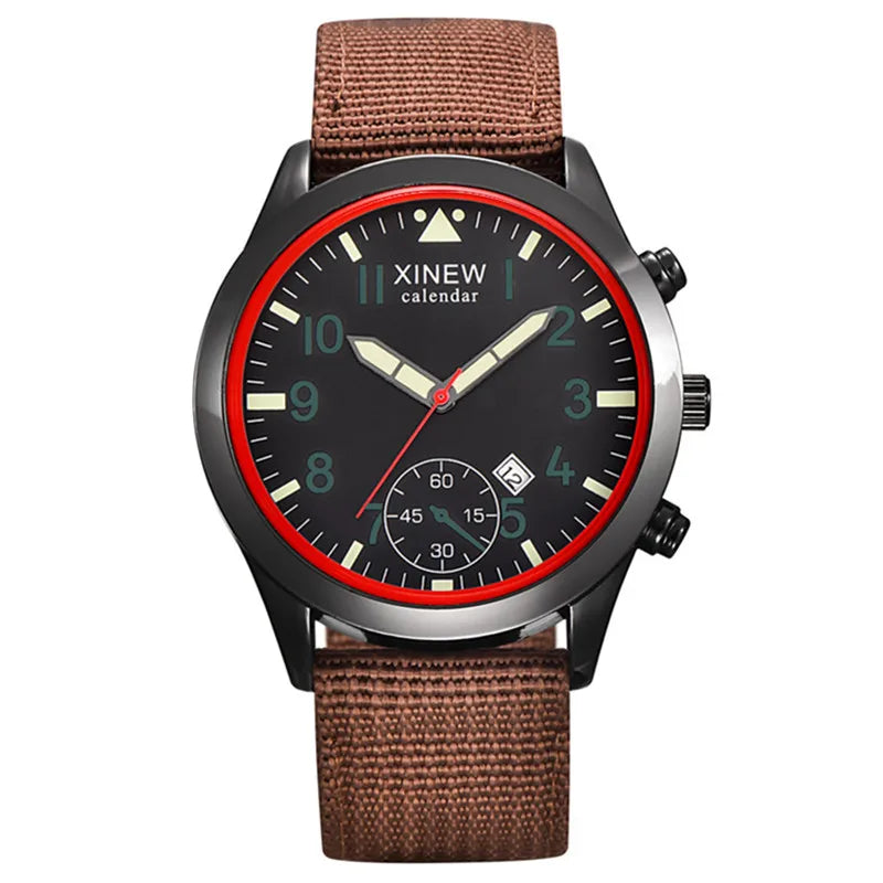 XINEW Cheap Brand Watches For Men Students Fashion Simple Leather Band Army Sports Date Quartz Watch Relogios Masculinos 2024