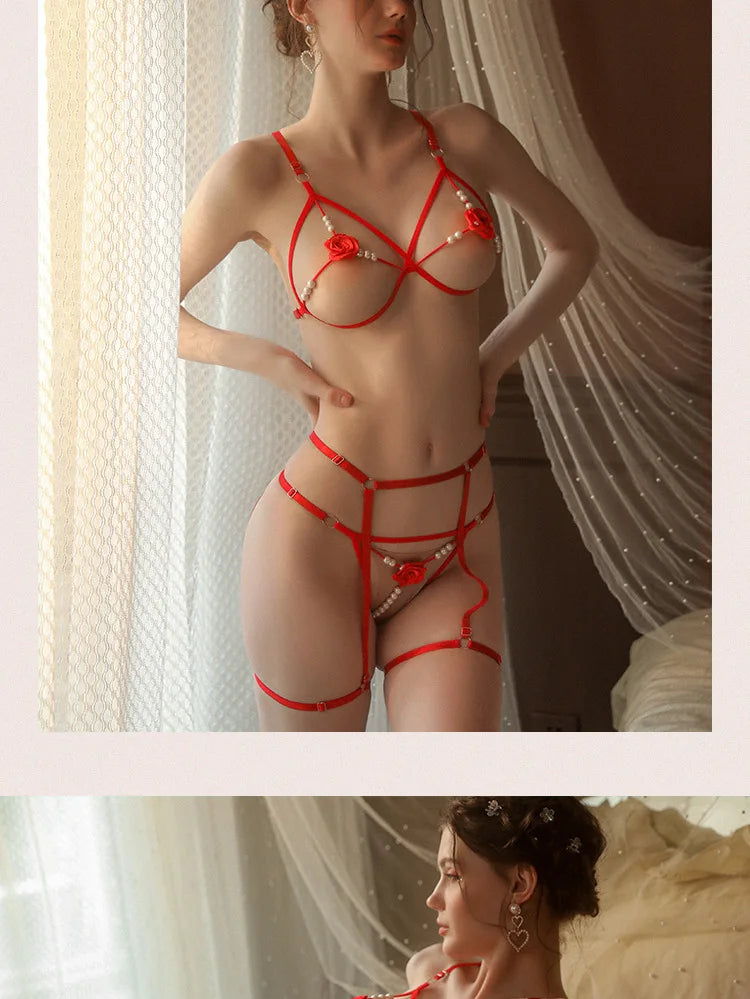 2 Piece Set Sexy Interesting Underwear Set for Women Solid Color Lace See-through Bra Exotic Sexy Lingerie Set Erotic Costume