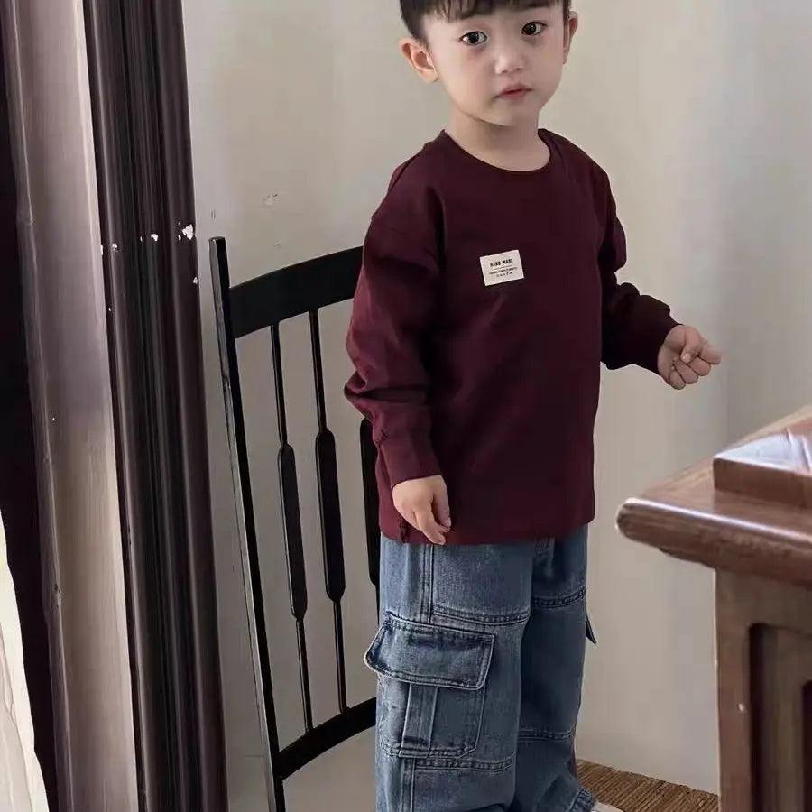 Boys Jeans Korean Style All-match Loose Cargo Pants Kids Fashion Brand Mid-small Children Autumn Casual Straight Pants Spring