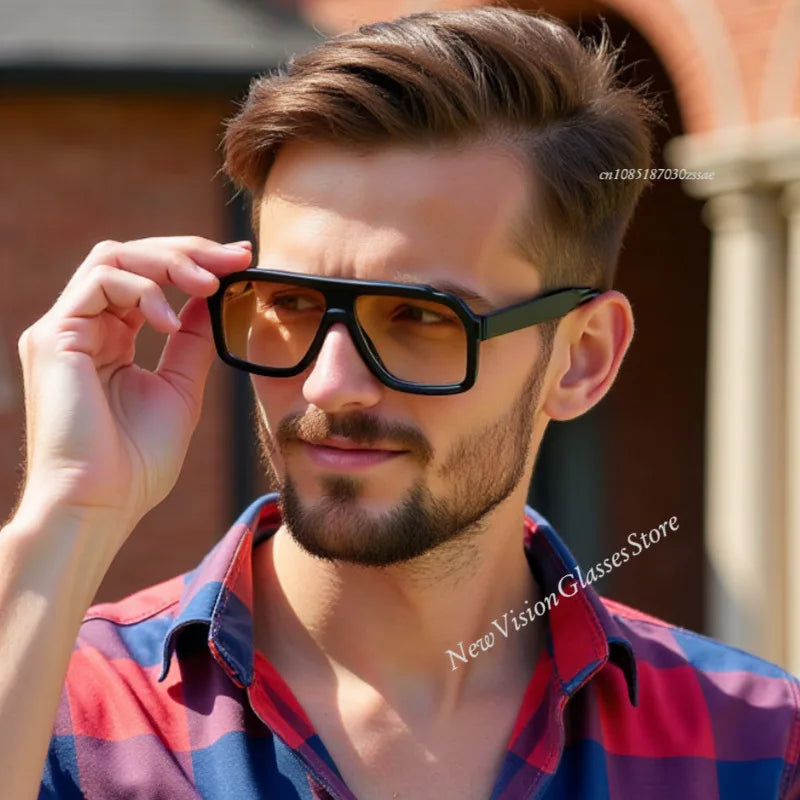 Retro Pilot Men Sunglasses Fashion Clear Gradient Shades UV400 Women Luxury Square Sun Glasses BAZAARHUBO