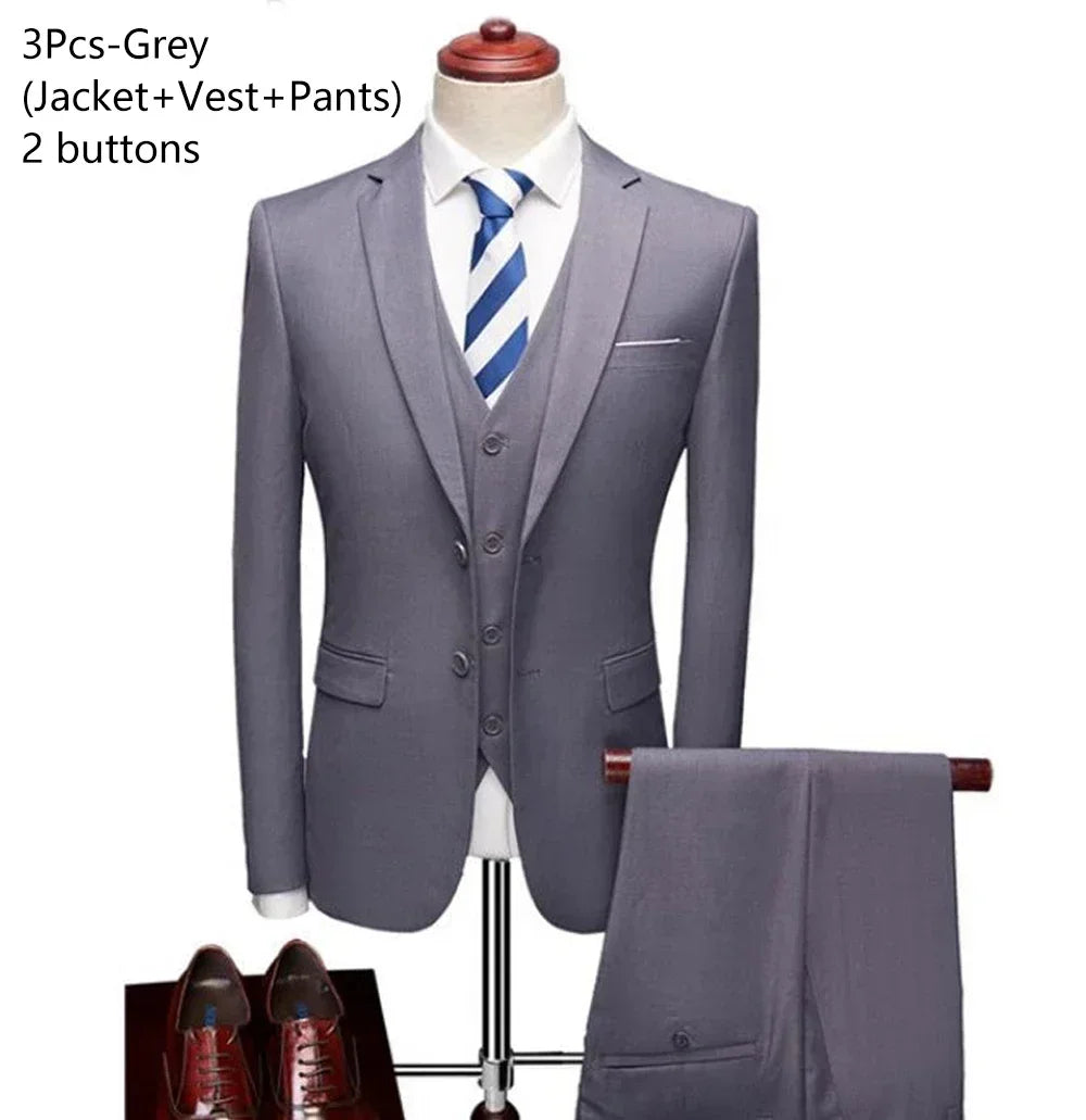 Elegant Suits For Men Wedding 3 Pieces 2 Set  Fashion Classic Full Jackets Vest Pants Blazers Outfit 2024 Formal Costume