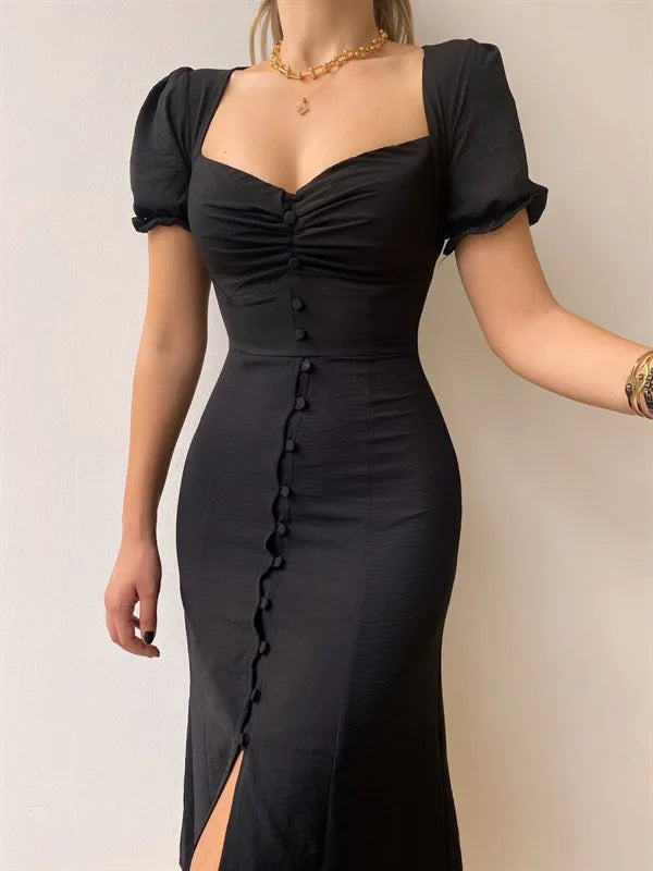 2024 Summer Fashion Summer Skirt Holiday Style Sexy Women's Dress V-neck Single Breasted Shrugged Mid Length Dress