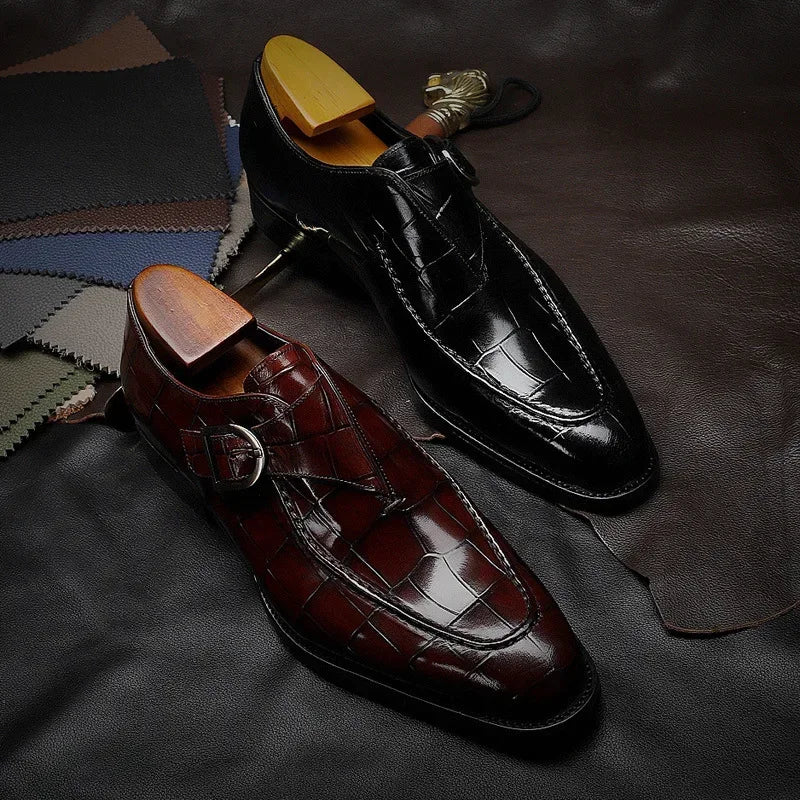 Retro Men Dress Shoes Business Loafers Slip on Pointed Toe Leather Shoes Party Formal Shoe Handmade Casual Men Shoes Plus Size48