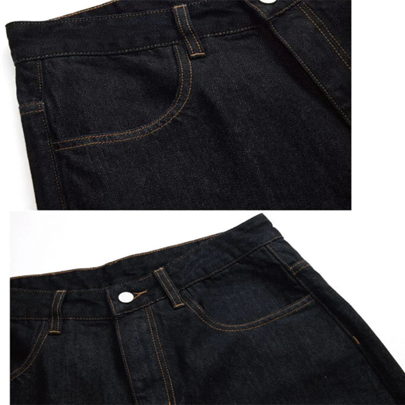 American Style Vintage Black Blue Men Jeans Fashion Straight Leg Loose Denim Pants Male Comfortable Daily Commute Trousers