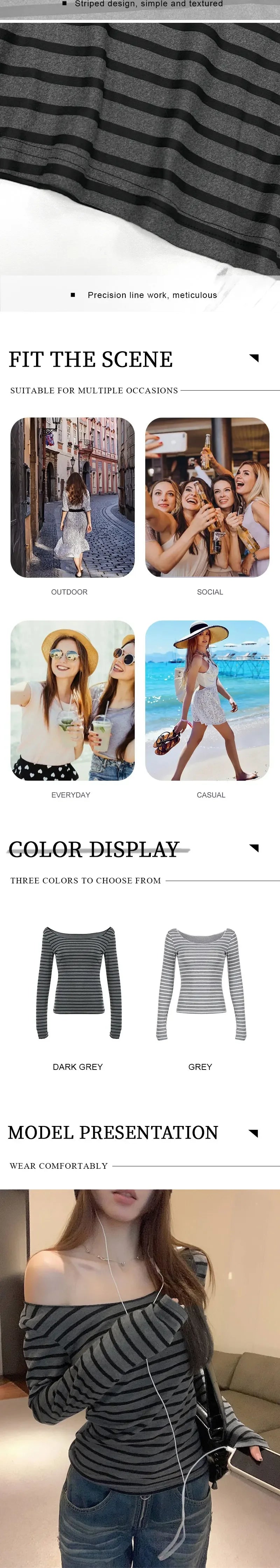 Spring Fall Women's New Japanese Basic Models Slim Long-Sleeved Striped t-Shirt Strapless Korean Street Style y2k Thin Tops BAZAARHUBO