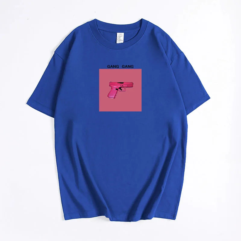 Hirsionsan 100% Cotton Pink Print T Shirt Women 2024 Summer New Basic Vintage Tee Casual Loose Chic O Neck Female Couple Tops