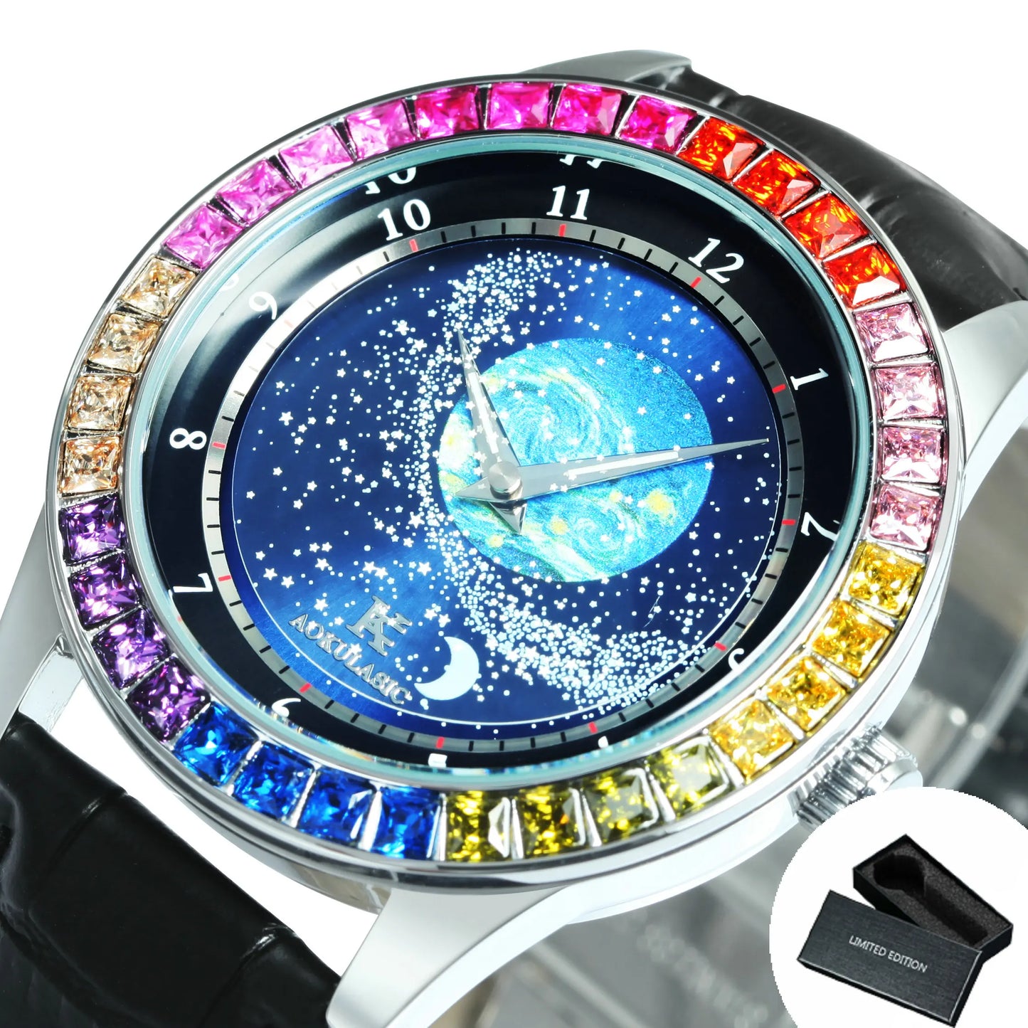 Fashion Starry Sky Luminous Mechanical Watch for Men Leather Steel Strap Luxury Brand Business Automatic Mens Watches AOKULASIC