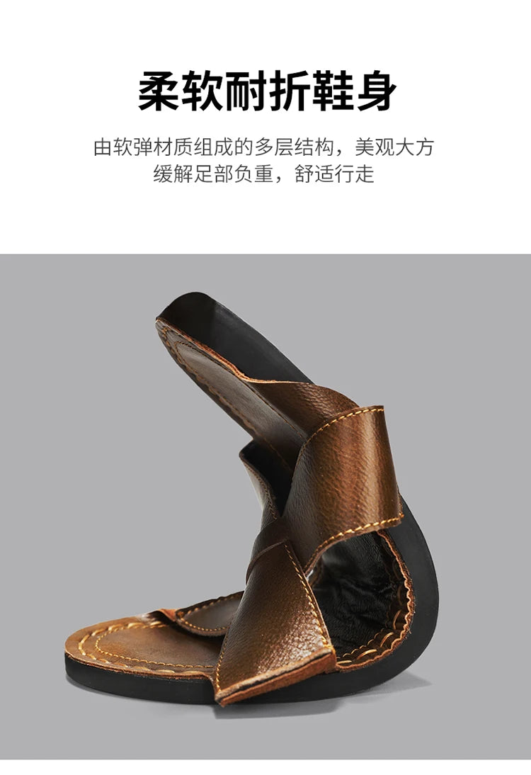 Summer Men Sandals Genuine Leather Mens Casual Shoes Outdoor Men Leather Sandals for Men Beach Shoes Roman mens Shoes