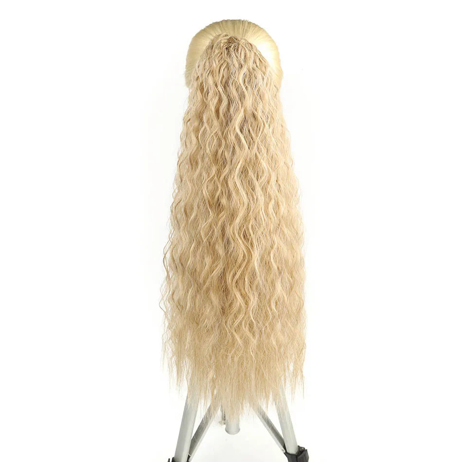 Alana Synthetic Long Natural Wave Drawstring Ponytail 22inch Clip in Hair Extensions Blonde Natural Hair Fake Weave Ponytails
