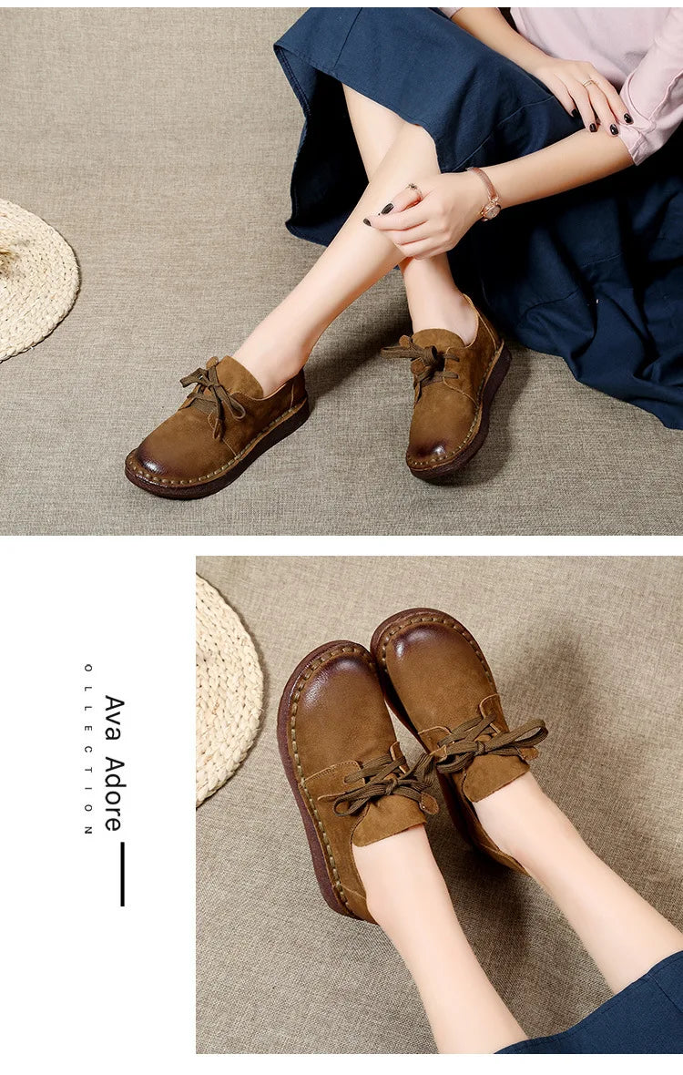 ZXRYXGS Retro Style Top Cowhide Single Shoes Woman New Flats 2025 Winter Soft Sole Comfort Warm Shoes Flat Sneakers Casual Shoes