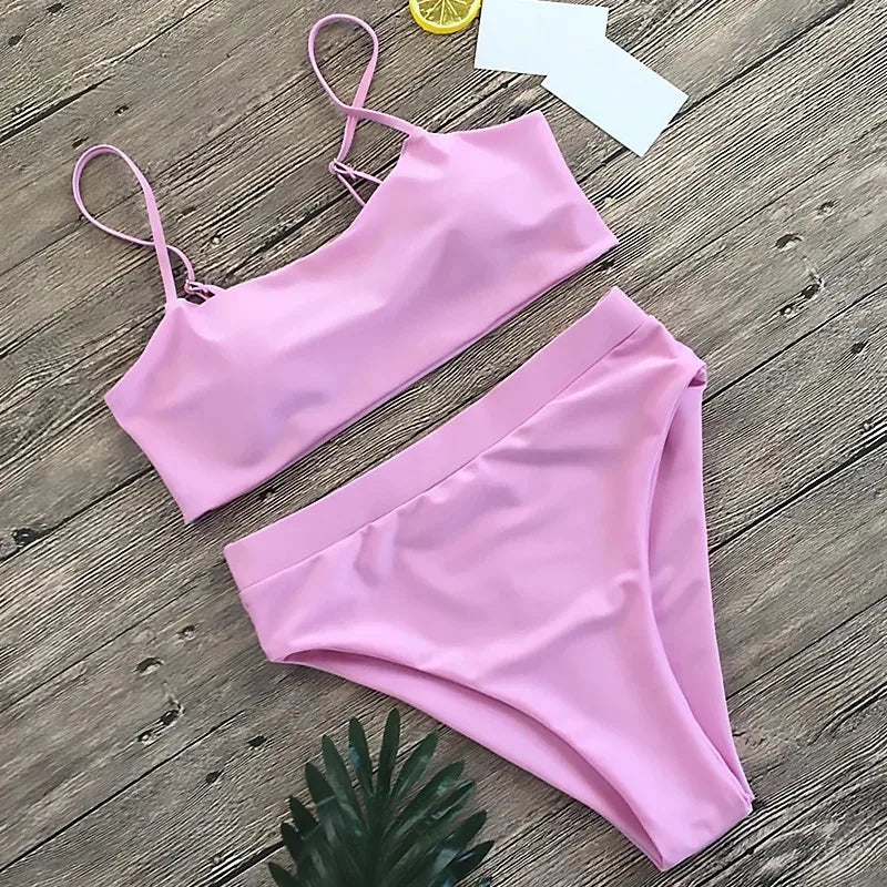 Summer Beach Skirt , Solid Color High Waist Split Sexy Bikini , Women's Swimwear,Beach Thong,2 Piece,Sexy Halter Swimwear