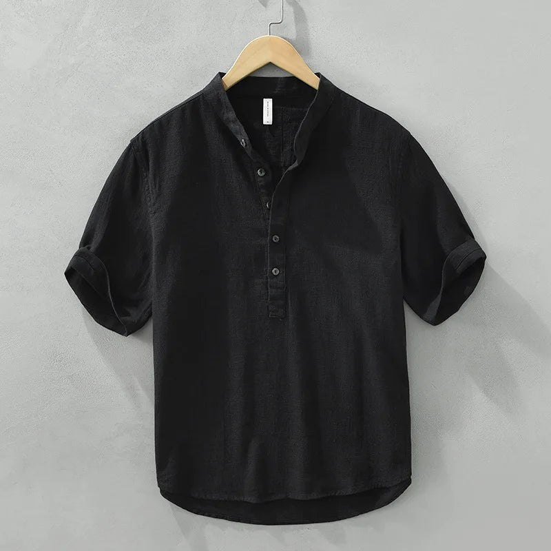 Summer New Linen Cotton Casual Pullover Shirt for Men Clothing Vintage Short Sleeve Streetwear C2559