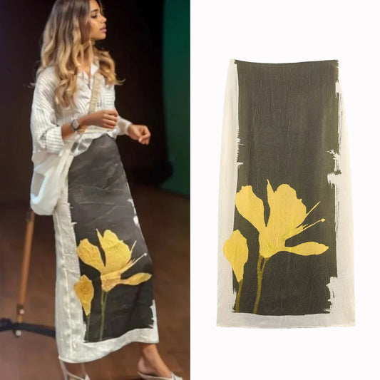 New Women Printed Daily Skirt Female Effect Appointment Midi Skirt High Waist Commute Suitable Slim Fit Skirts