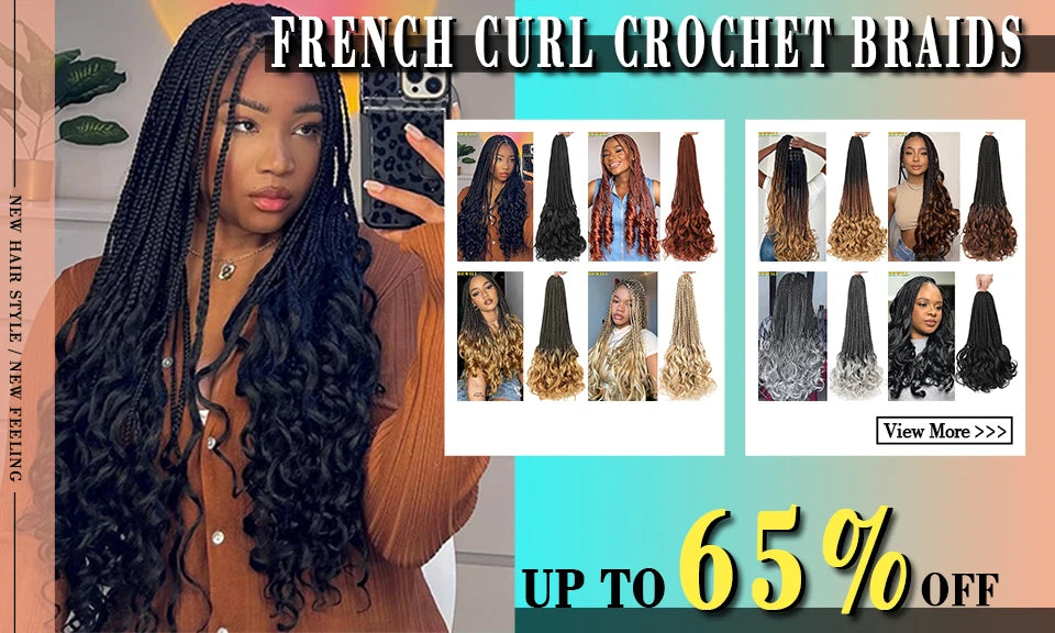 14 18 24 Inch French Curl Crochet Braids Boho Goddess French Curl Box Braids Crochet Hair Synthetic French Curly Braiding Hair