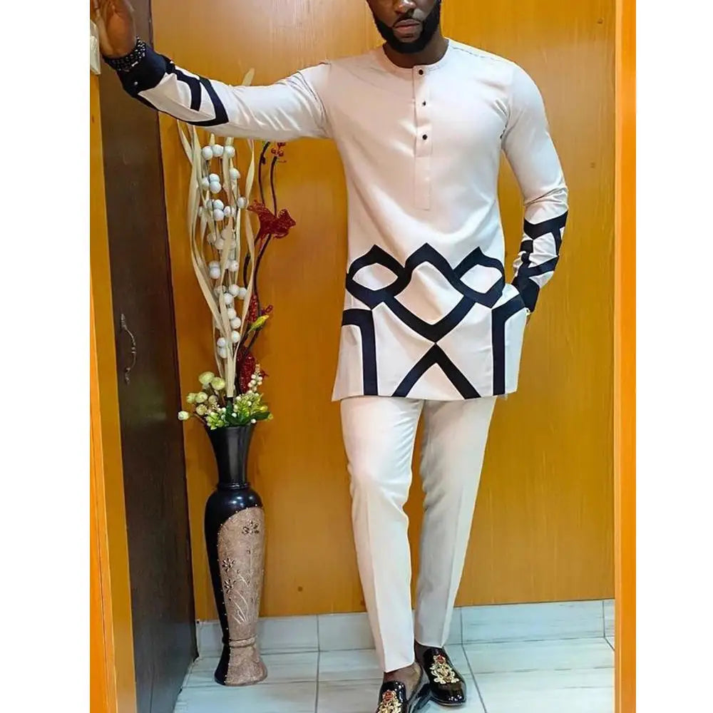 2026 New African Traditional Men's Set Casual Slim Fit Men's Suit Fashion Travel Men's Set Kaunda Style Men's Two Piece Set