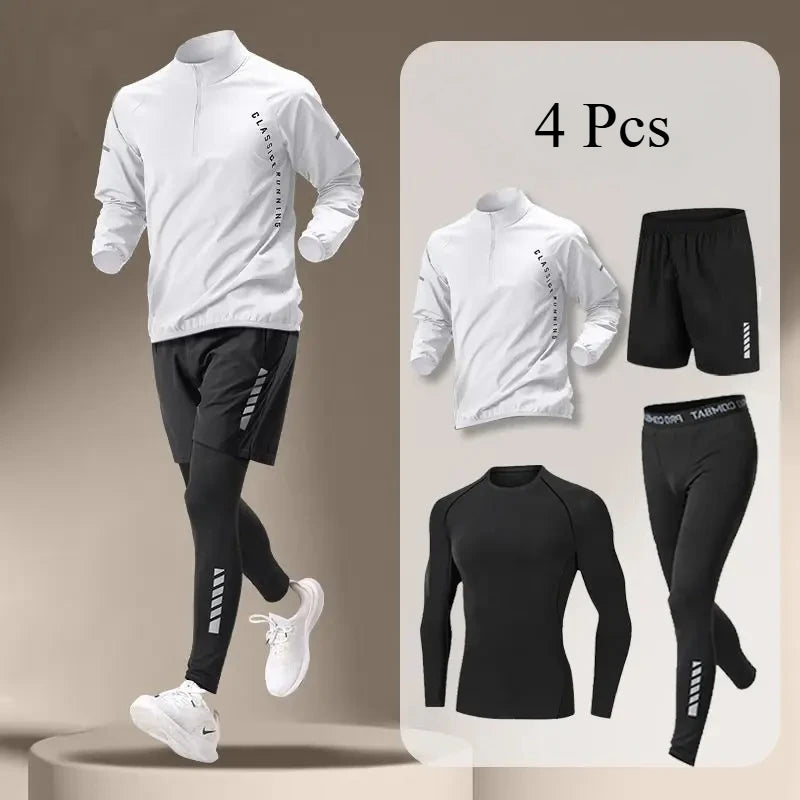 Men's Quick-Dry Running Tracksuit Long Sleeve Half Zipper T-Shirt Set Gym Jogging Sweatshirt for Fitness Sports Hiking Training