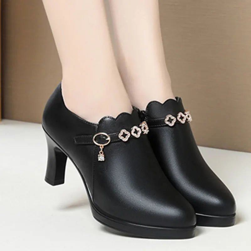 Temperament Fashionable And Versatile Deep Mouth Spring And Autumn Comfortable High Heels Soft Sole Soft Side Single Shoes