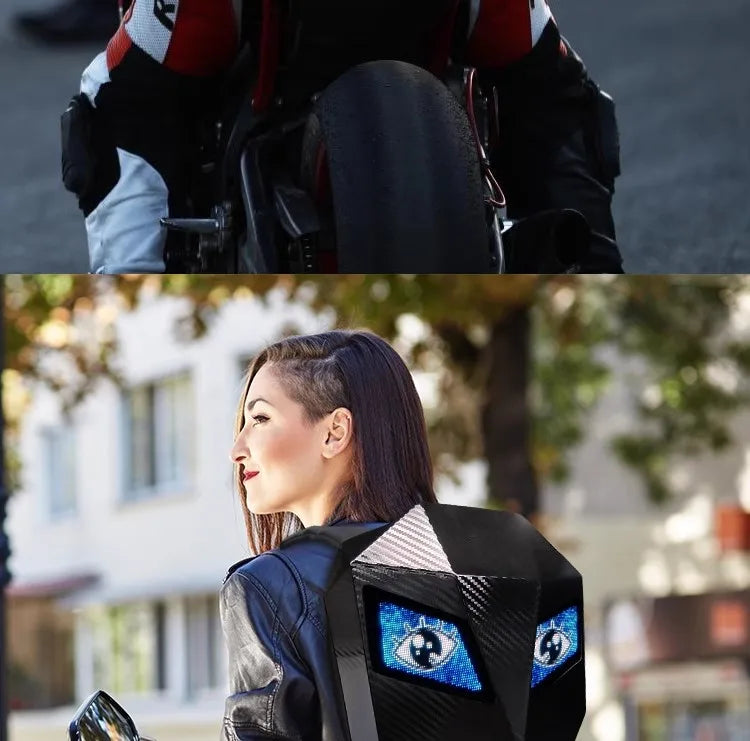 LED Motorcycle Rider Backpack Eyes Glow pattern carbon fiber texture helmet locomotive backpack school bag Moto Laptop backpack