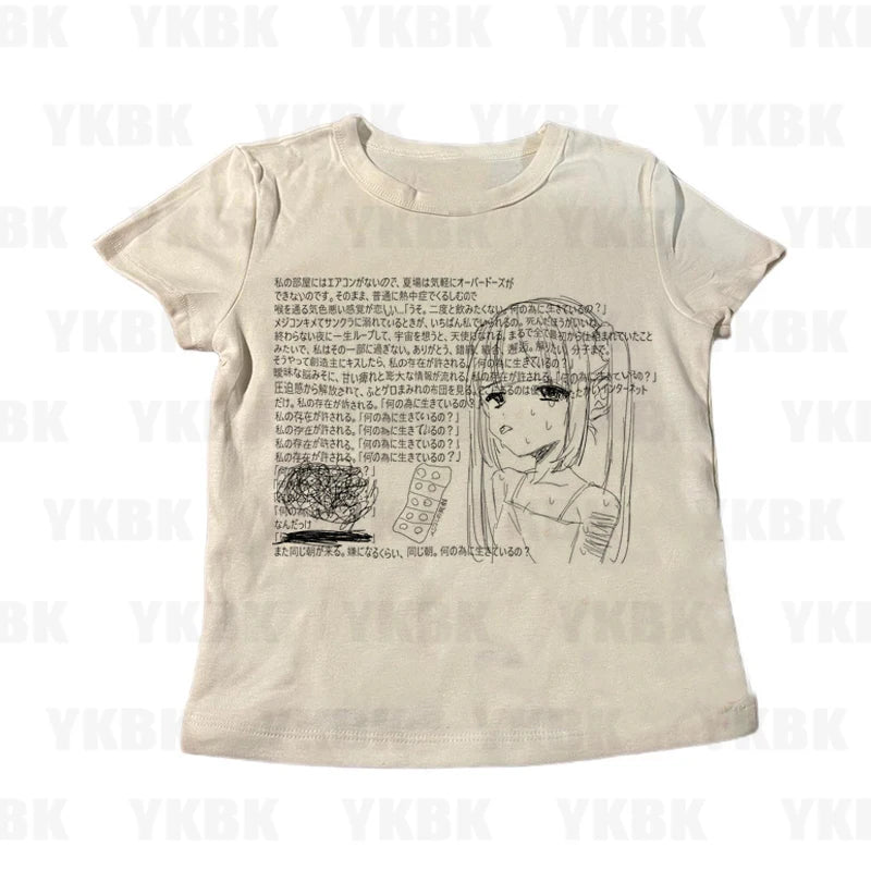 Graphic Harajuku Print Letter Anime Long Sleeve Women's T-shirts 90s Clothes Vintage Women  Female Trashy Y2k 2000s Tops Gothic