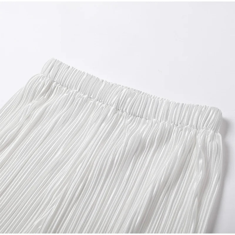 New Two Piece Set Women Outfits Pleated Women's Elegant  Drape Loose Sets Shirt High Waist Trousers Female Suit Fashion Casual