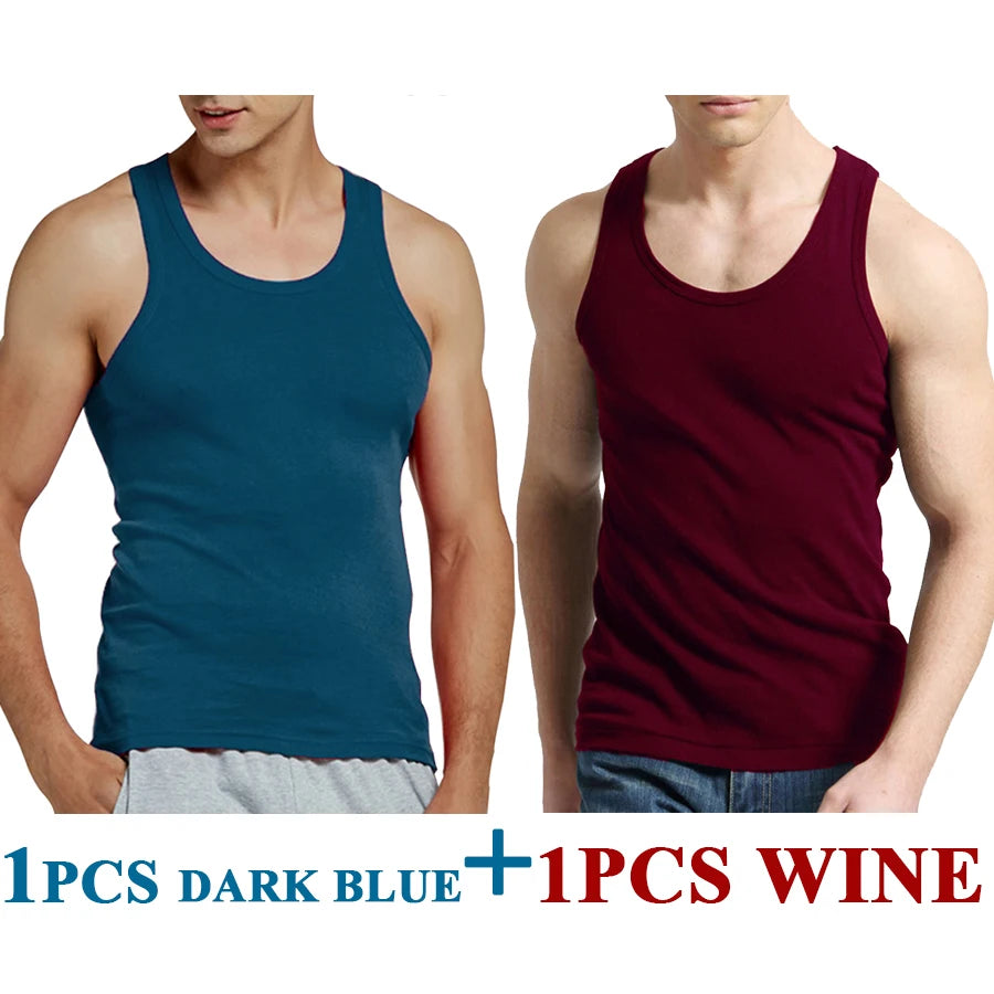 Tank Tops Men Fitness Cool Summer 100% Cotton Vest Male Sleeveless Tops Gym Slim Casual Undershirt Mens Gift 10 Colors 1PCS