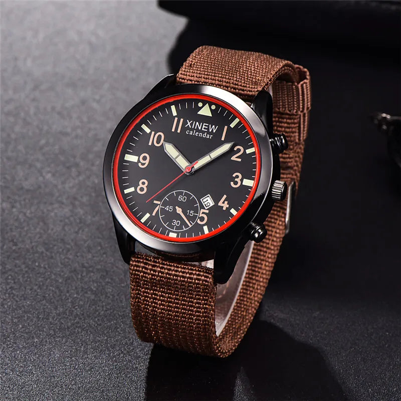XINEW Cheap Brand Watches For Men Students Fashion Simple Leather Band Army Sports Date Quartz Watch Relogios Masculinos 2024