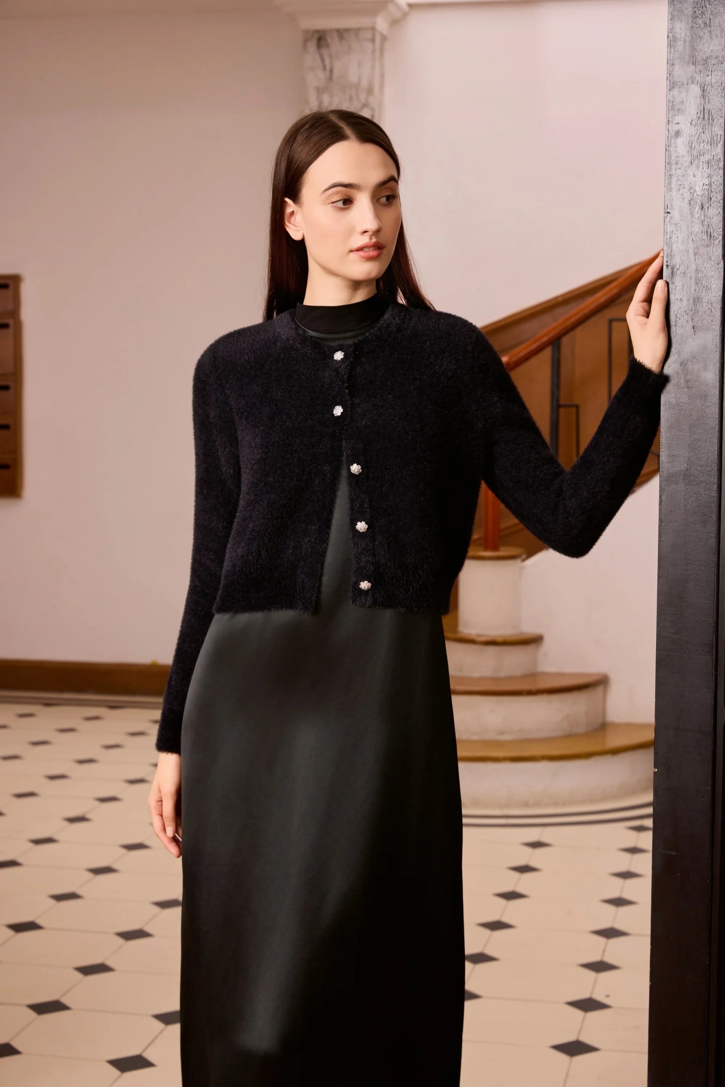 AP Women 2026 Autumn and Winter Mohair Cardigan Lady Customized Tops All-match Cardigan Knitting