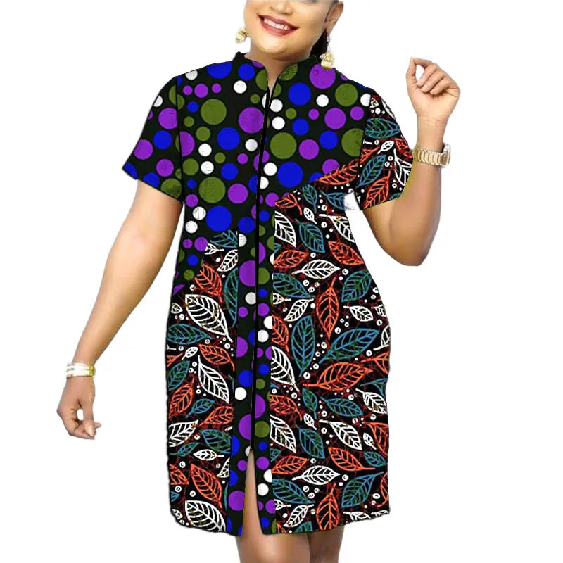 Stand Collar Dress African Trends Patchwork Dress Original Design Elegant Print Women's Ankara Outfit Customized