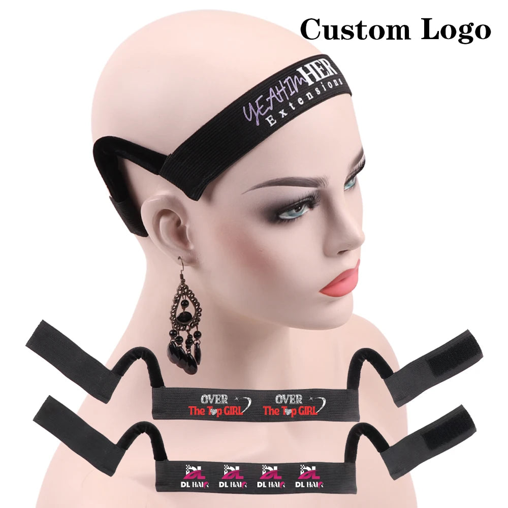 20Pcs Customized Wig Headband For Edges Wig Band With Ear Cut Outs Double Sided Wig Band To Melt Lace Custom Logo Band For Wigs