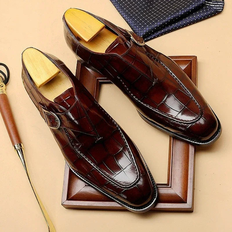 Retro Men Dress Shoes Business Loafers Slip on Pointed Toe Leather Shoes Party Formal Shoe Handmade Casual Men Shoes Plus Size48