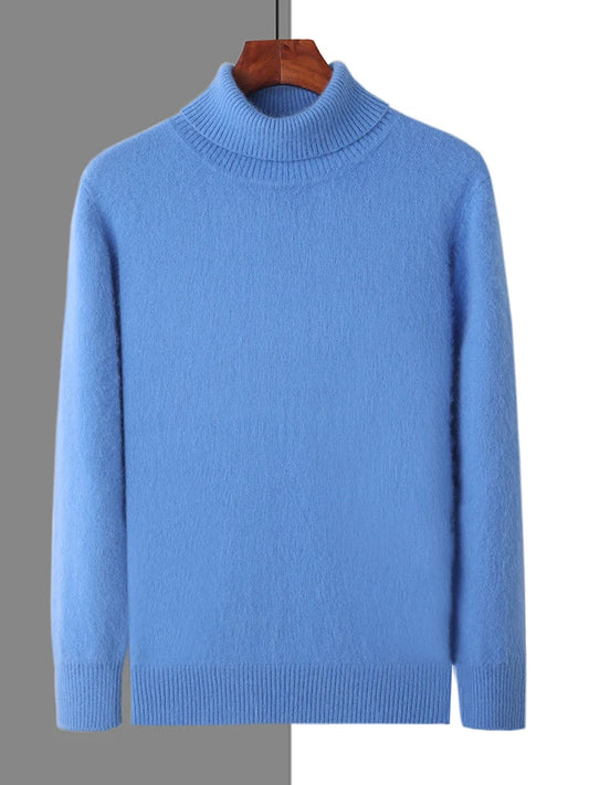 Men's 100% Mink Cashmere Sweater High Lapel Thick Knitted Pullover Casual Large Size Middle-Aged Sweater Autumn Winter New Tops