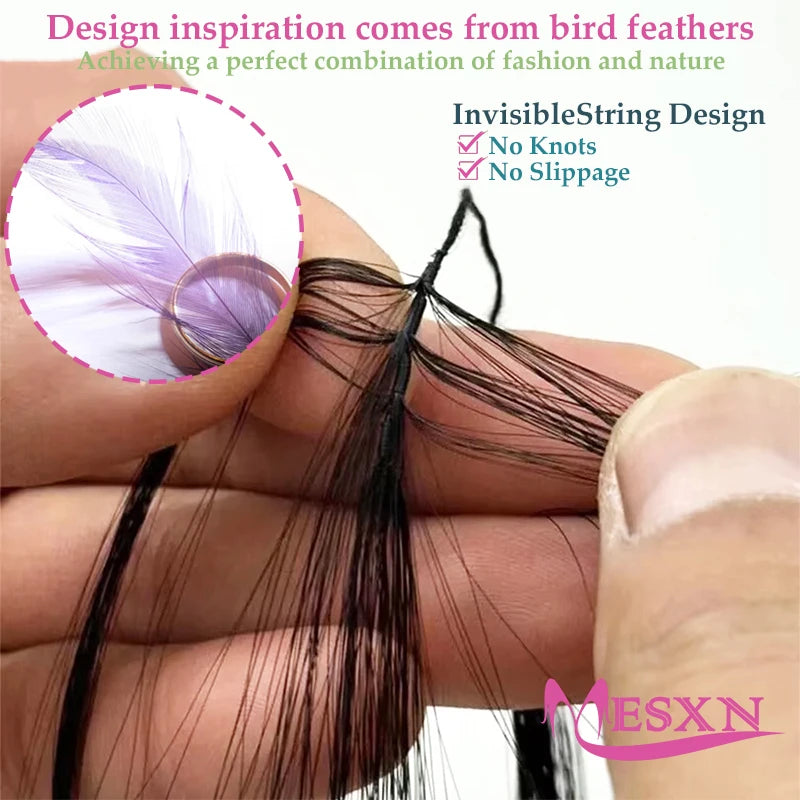 MESXN Double line New Feather hair extensions 100% Human Hair Real Natural Hair Comfortable and Invisible Brown Blonde 613