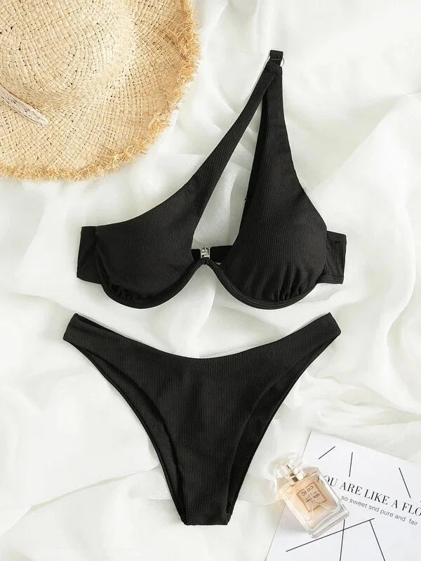 Sexy Bikinis Swimsuits Cut Out Women's Swimwear One Shoulder Biquini High Cut Bathing Suits Push Up Beach Bikini Set