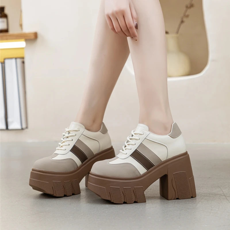 DIMANYU High heels Ladies Spring 2026 New 11cm Fashion Women's Shoes Platform Genuine Leather Lace-up Ladies Shoes