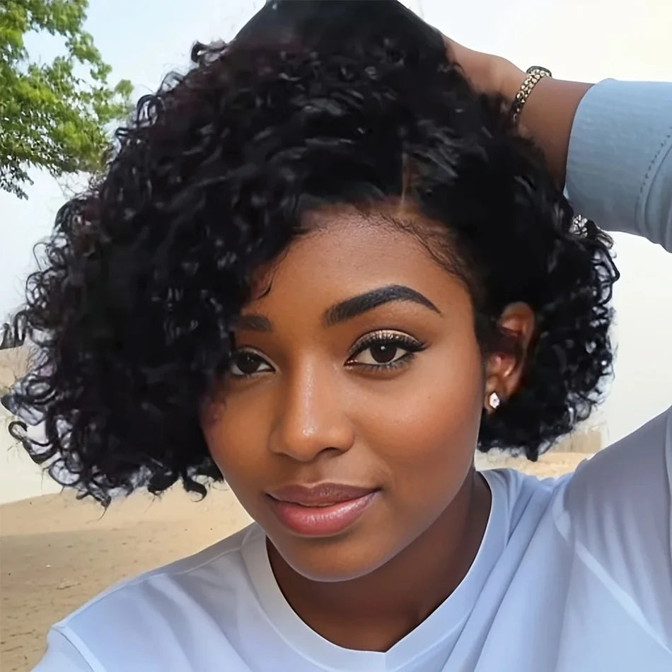 13*4 Lace Frontal Wigs High Quality Curly Pixie Cut Wigs 15A Brazilian Virgin Human Hair Natural Short Hair Style 250% Density
