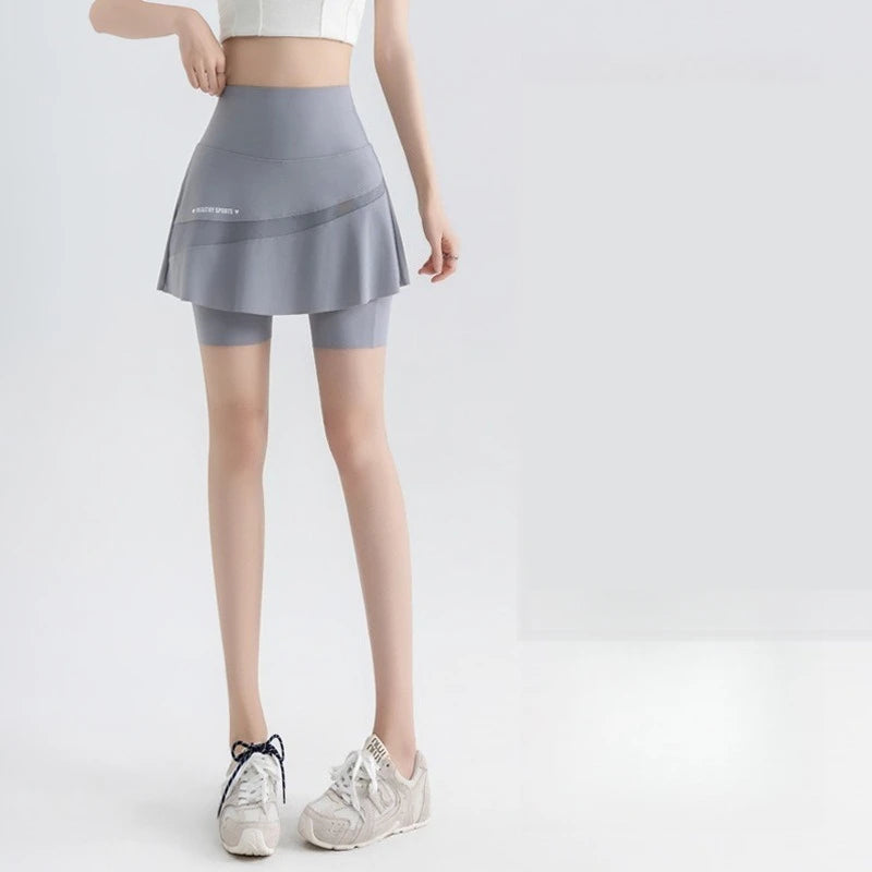 Fake Two Short Skirt Pants with Summer Pockets Crotch Half Skirt for Women High Waisted Oversized Quick Drying Sports Yoga Pants