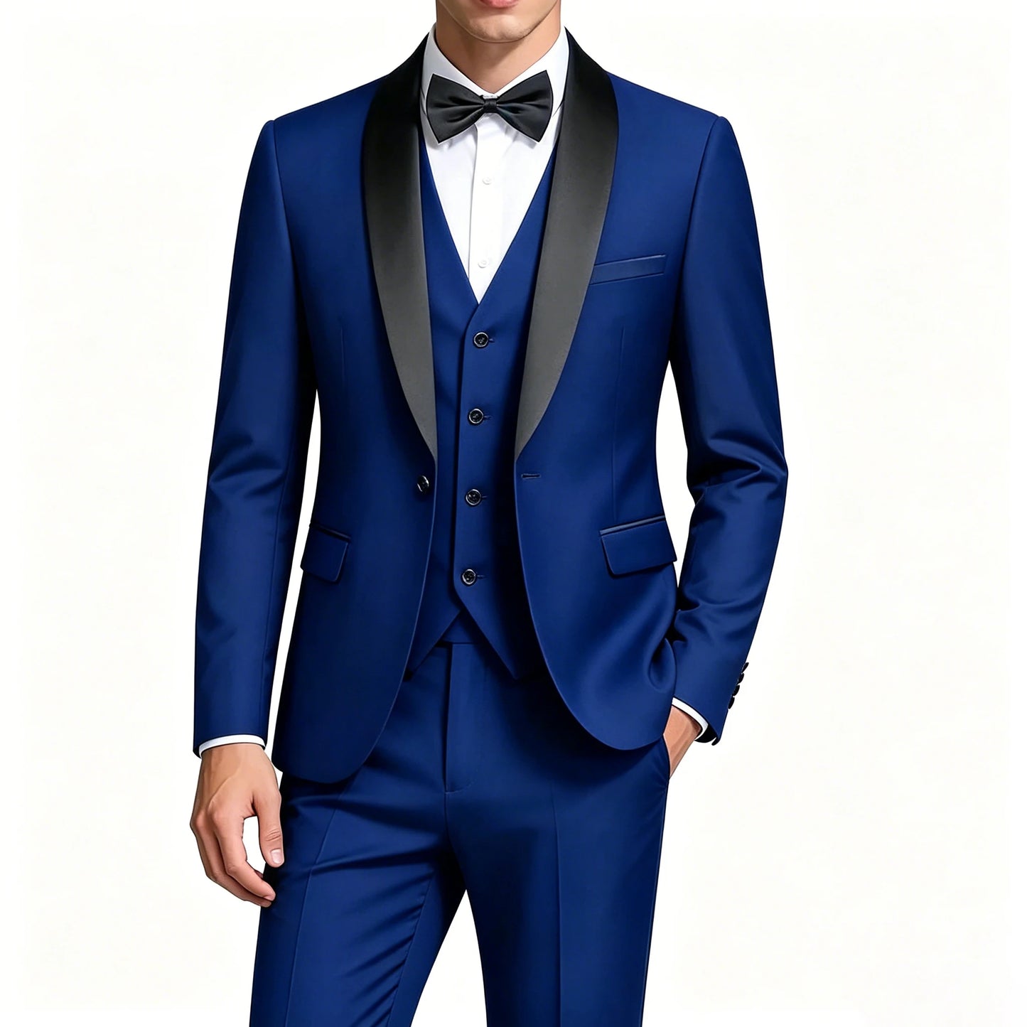 ( Jacket + Vest + Pants ) Men's 3 Piece Tuxedo Suit Set, Beige Blazer with Black Shawl Lapel for Wedding, Groom, Formal Party