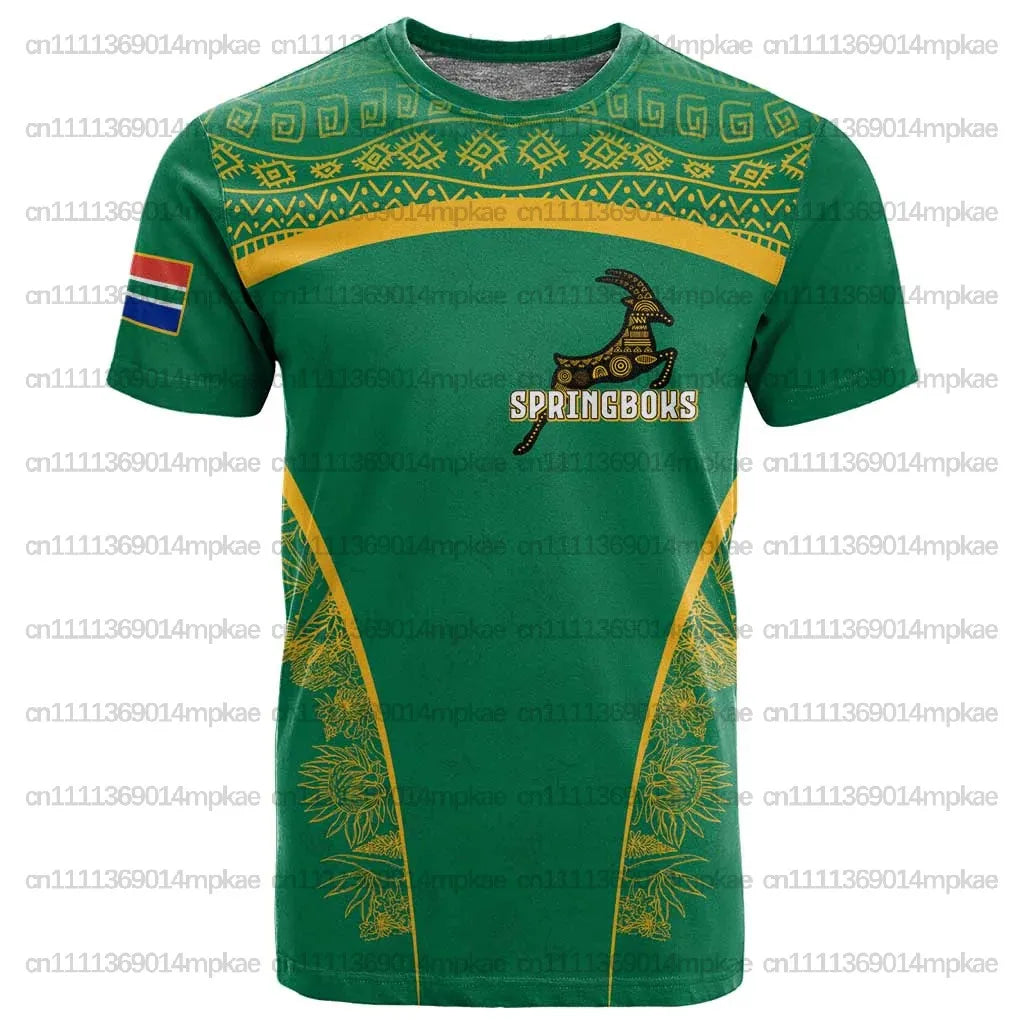 New African Style Customized Men's Crew Neck Top, Casual Football South Africa Print, Loose Fit Sports Style T-Shirt