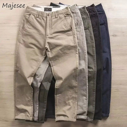 Casual Pants Men Solid Vintage Fashion Spring Autumn Harajuku Japanese Style All-match Straight Trousers New Pockets High Street