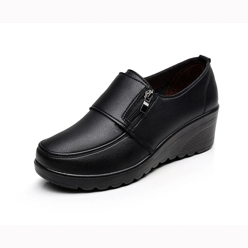 Women's Shoes Zip Womens Wedge Shoes Black Soft Sole Moms Shoes Non Slip Durable Women High Heels Comfortable Zapatos De Mujer
