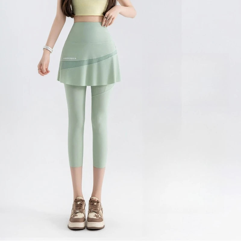 Fake Two Short Skirt Pants with Summer Pockets Crotch Half Skirt for Women High Waisted Oversized Quick Drying Sports Yoga Pants