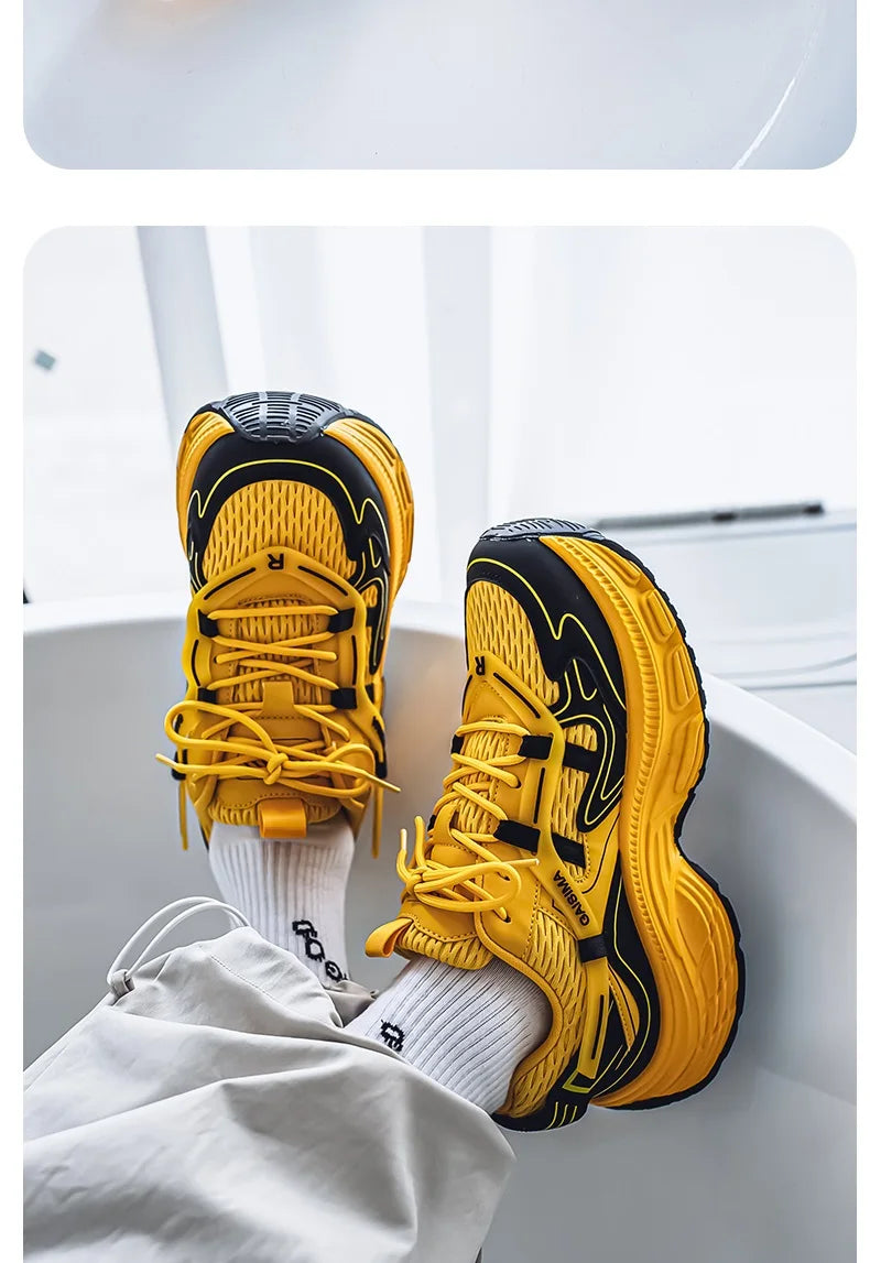 Professional Running Shoes Unisex Thick Bottom Sport Shoes Men Women Luxury Brand Walking Jogging Shoe Couples Yellow Sneakers