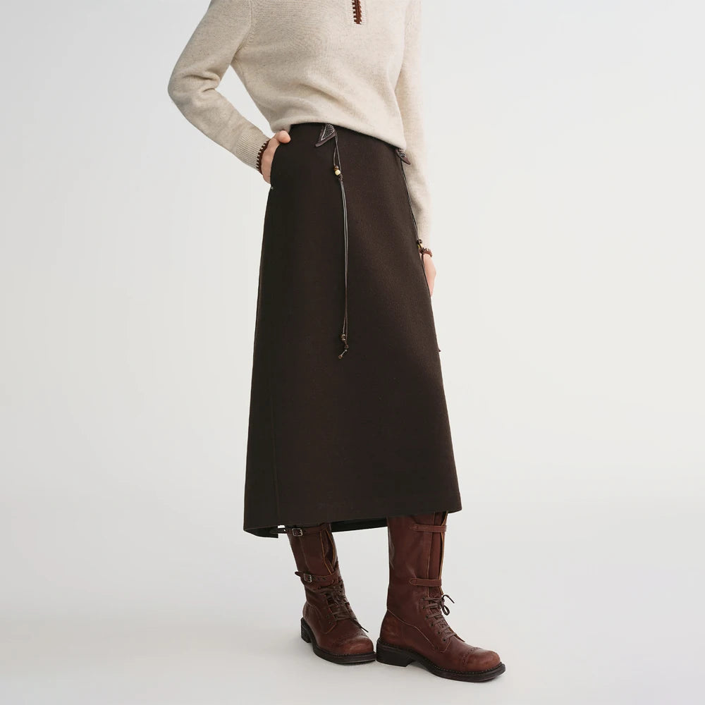 DUSHU Classic Elastic Waist Skirt For Women Winter Office Solid Color College