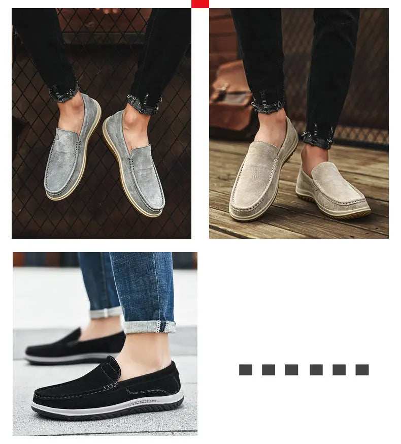 Men's Suede Casual Leather Shoes Fashionable Breathable Comfortable Driving Shoes Men Shoes